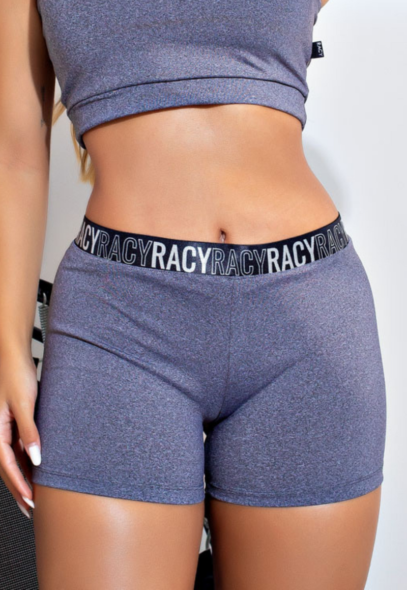 Short Fitness Cintura Alta Cinza Mescla com Elástico