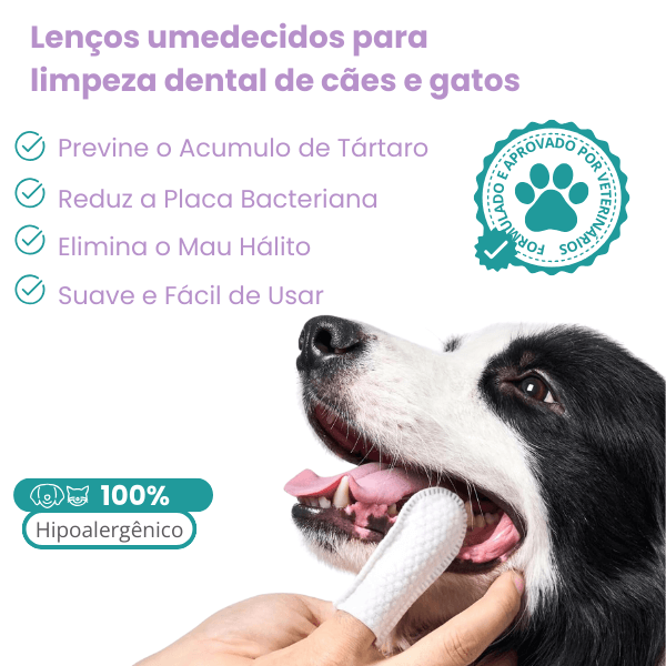 Lenços de limpeza odontológico para pets - Desenvolvido para pets que odeiam escovas (leve mais pague menos)