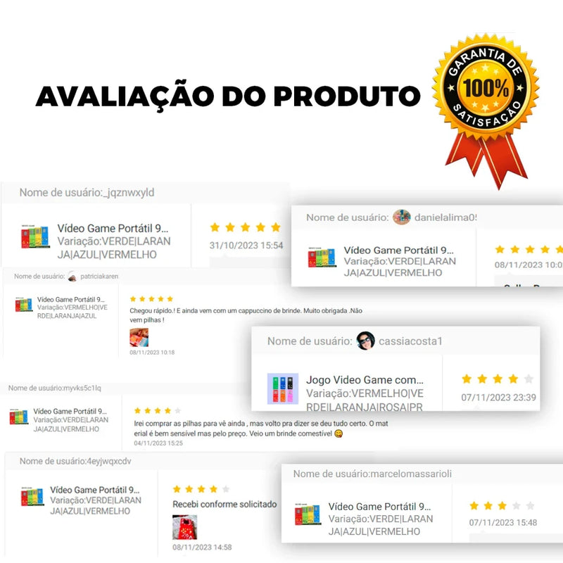 Kit Vídeo Game Portatil - Mini Game Retrô Cores Aleatórias Transparente.