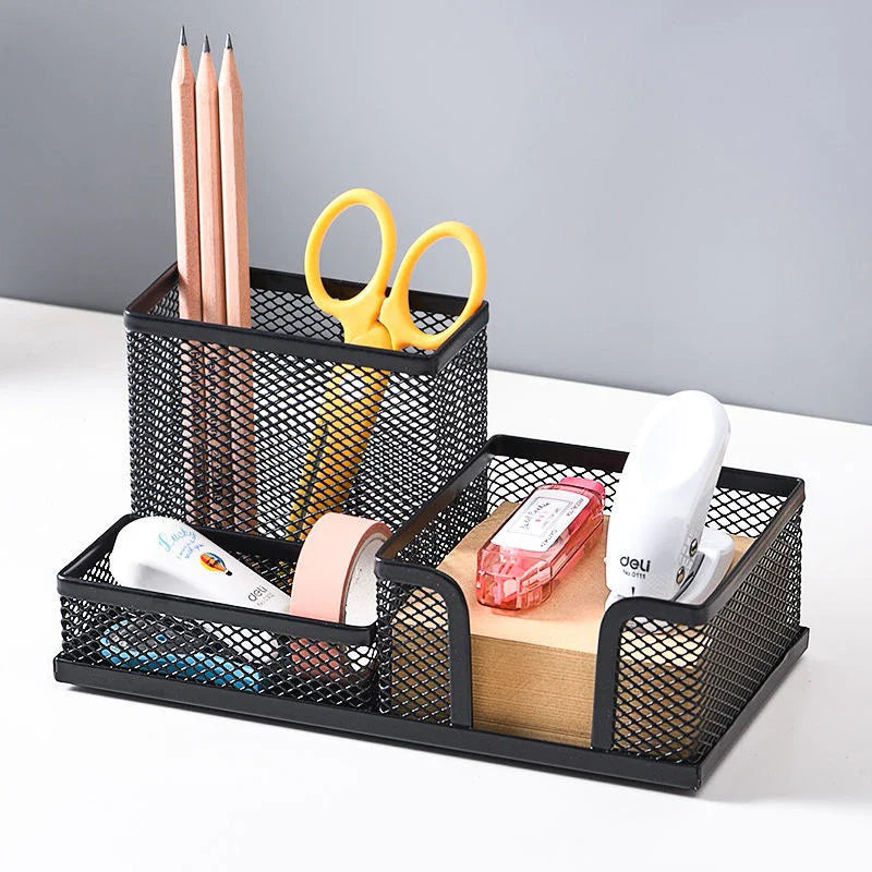 Porta Lápis + Porta Treco Organizador de Mesa de Escritório Kit caneta metal aramado