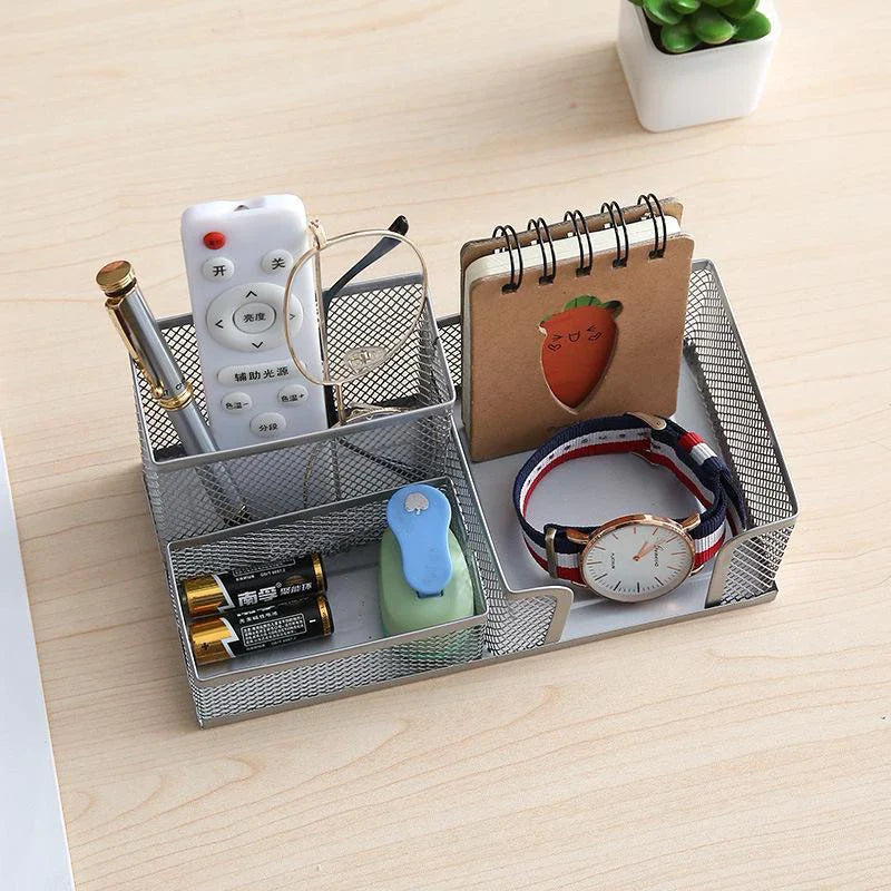 Porta Lápis + Porta Treco Organizador de Mesa de Escritório Kit caneta metal aramado