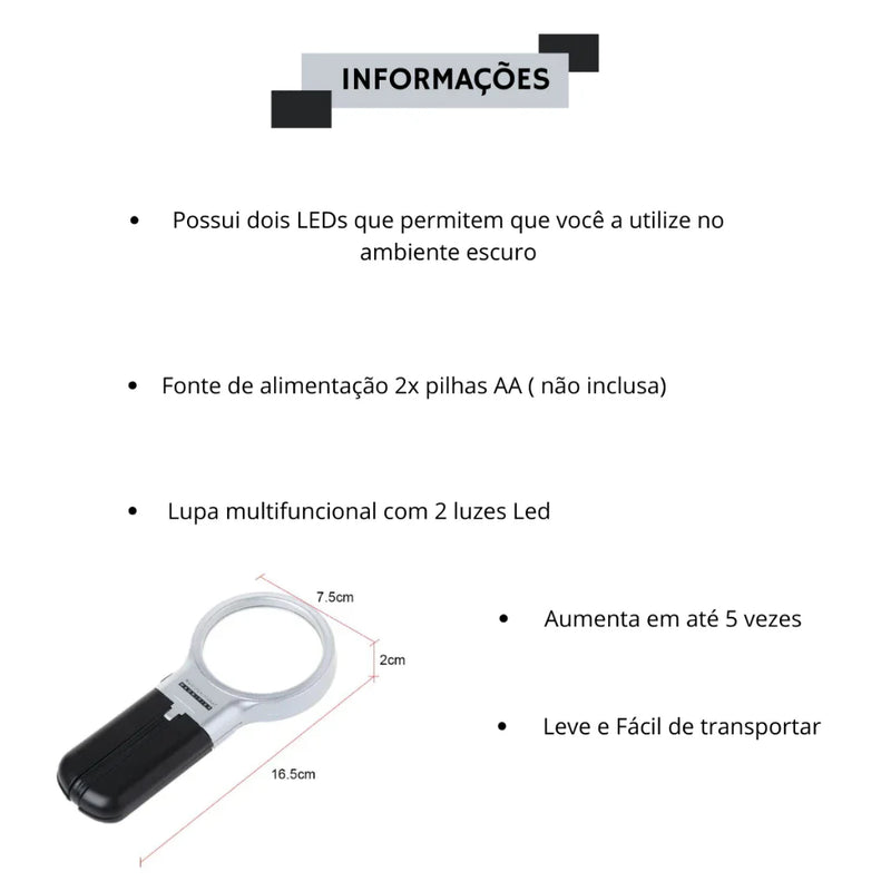 Lupa Multifuncional Com Iluminação LED