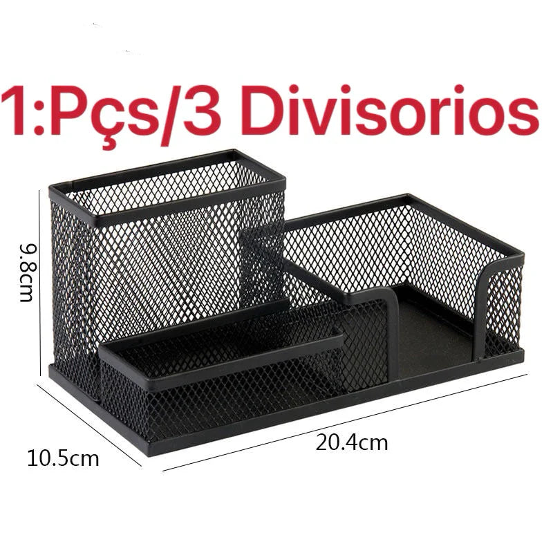 Porta Lápis + Porta Treco Organizador de Mesa de Escritório Kit caneta metal aramado