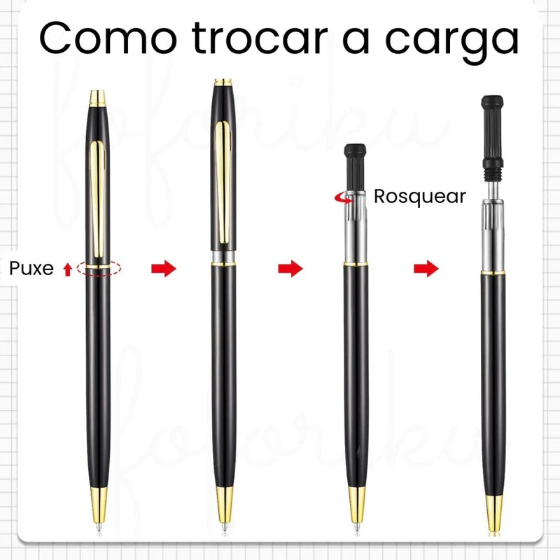 Caneta Esferográfica Luxo Retrátil Executivo Recarregável