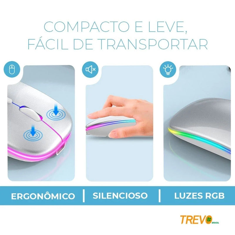 Mouse Sem Fio Recarregável Led RGB
