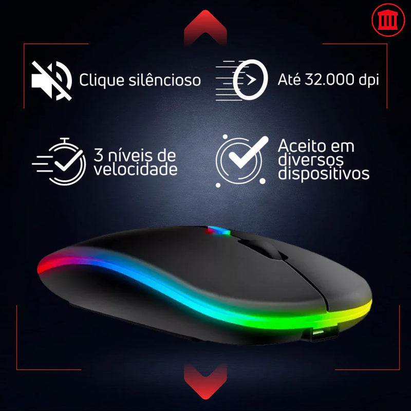 Mouse Sem Fio Recarregável Led RGB