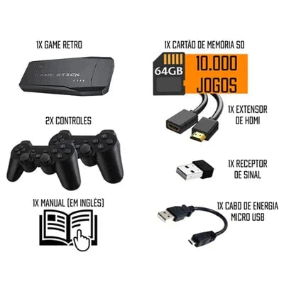 Game Stick 4k HDMI com 2 controles sem fio